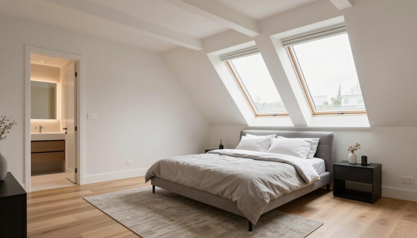 Illustrative image of a light-filled loft bedroom suite